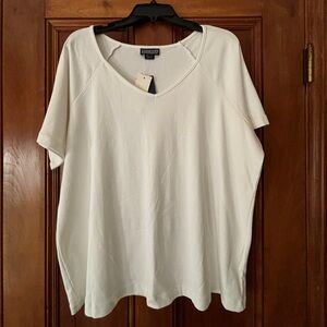 Lands End White Women's Rib Knit Top v neck Size 2X (20W-22W)